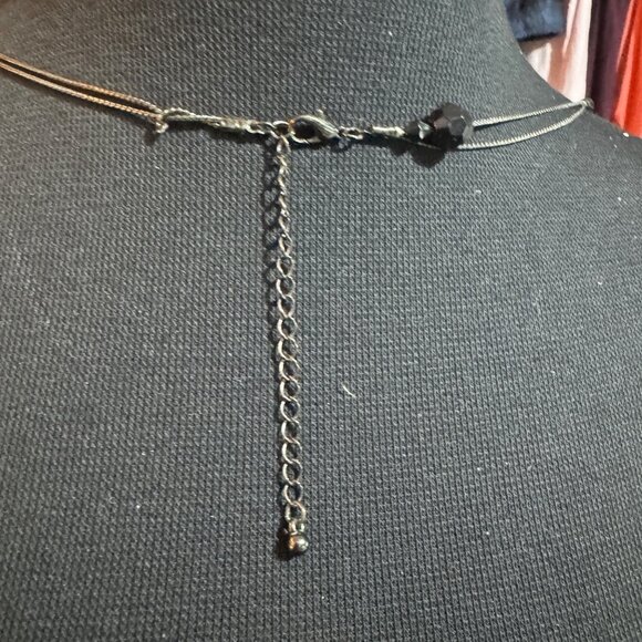 Long Black & Clear Beaded Multi Strand Necklace With Adjustable Chain - Picture 4 of 4